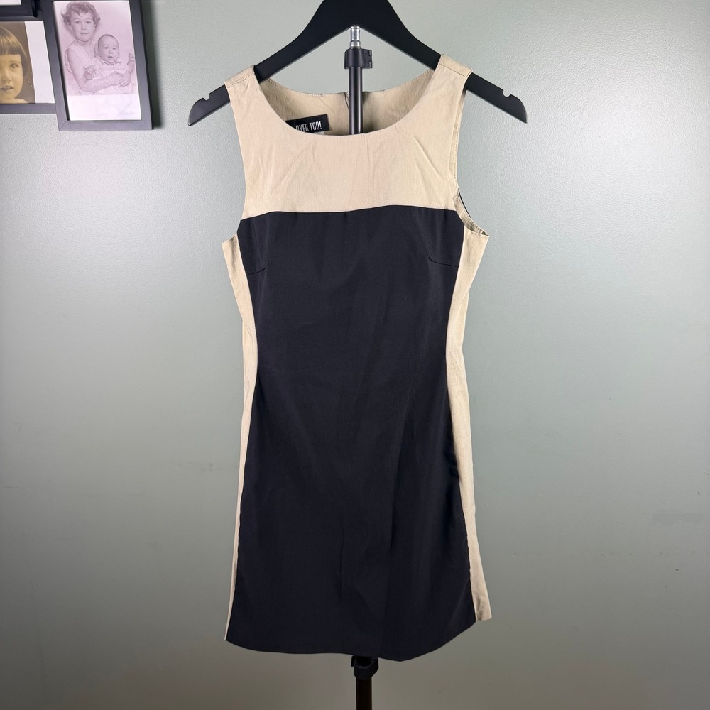 Byer Too! 90s Minimalist Y2K Womens Sheath Dress Black Tan Rayon Blend